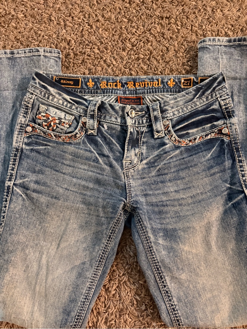 Rock Revival Women's Acid Wash Skinny Jeans with Embroidered Pockets size 27 - Picture 5 of 7